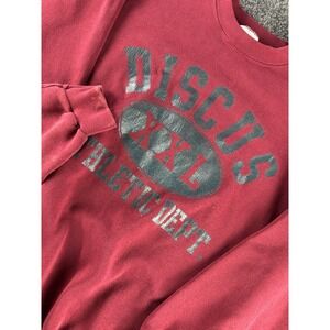 VTG Discus Athletic Sweatshirt L Graphic Red Crewneck Distressed